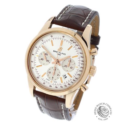 breitling transocean chronograph 18ct rose gold brown croco